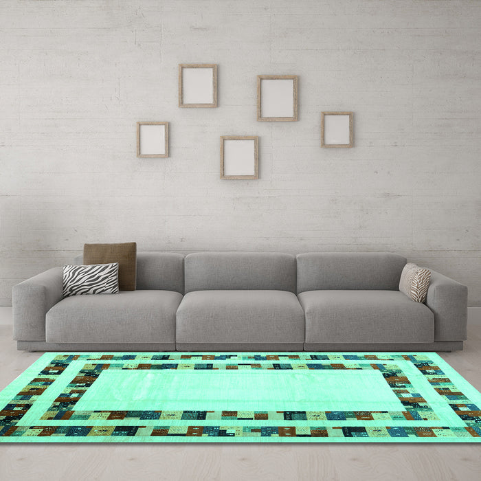 Machine Washable Solid Turquoise Modern Area Rugs in a Living Room,, wshcon1514turq