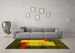 Machine Washable Abstract Yellow Contemporary Rug in a Living Room, wshcon1515yw