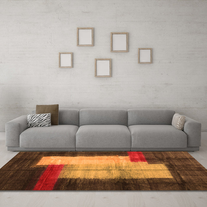 Machine Washable Abstract Orange Contemporary Area Rugs in a Living Room, wshcon1515org