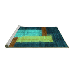 Sideview of Machine Washable Abstract Turquoise Contemporary Area Rugs, wshcon1515turq
