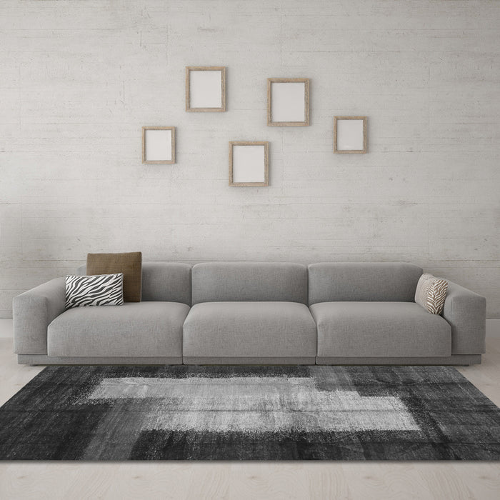 Machine Washable Abstract Gray Contemporary Rug in a Living Room,, wshcon1515gry
