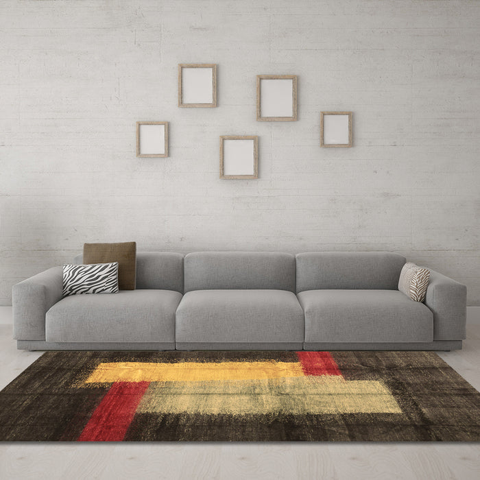 Machine Washable Abstract Brown Contemporary Rug in a Living Room,, wshcon1515brn