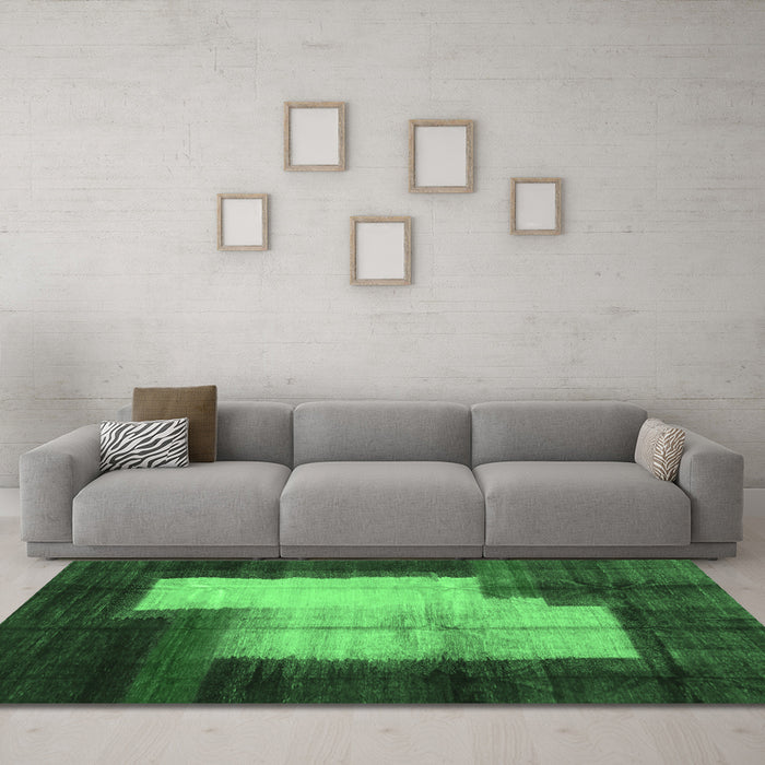 Machine Washable Abstract Emerald Green Contemporary Area Rugs in a Living Room,, wshcon1515emgrn