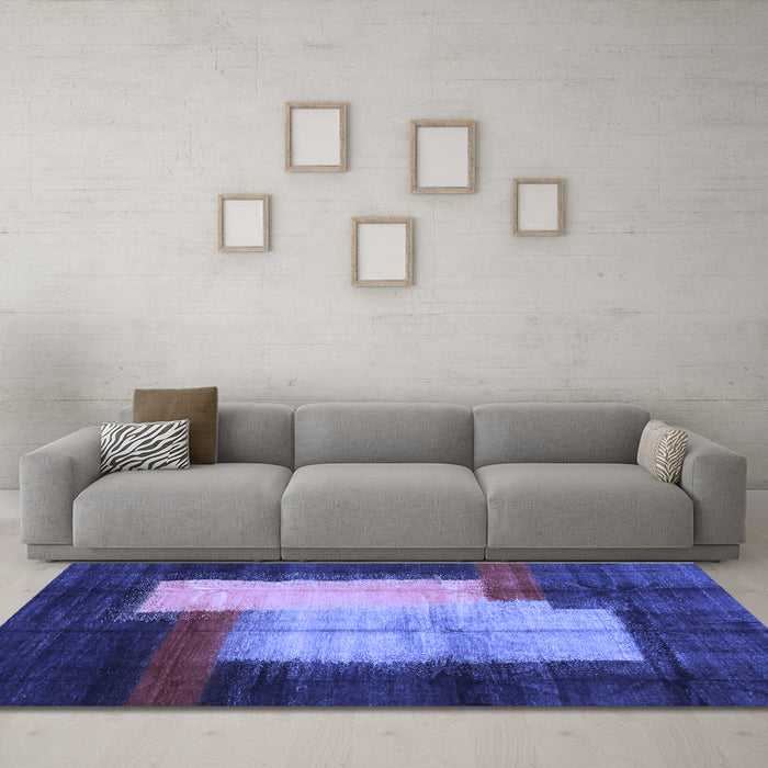 Machine Washable Abstract Blue Contemporary Rug in a Living Room, wshcon1515blu