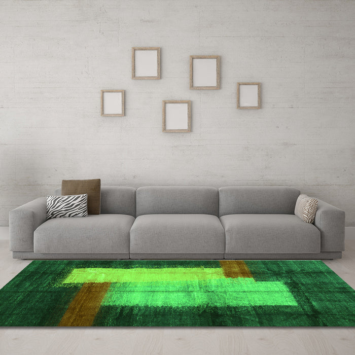 Machine Washable Abstract Green Contemporary Area Rugs in a Living Room,, wshcon1515grn