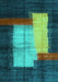 Machine Washable Abstract Turquoise Contemporary Area Rugs, wshcon1515turq