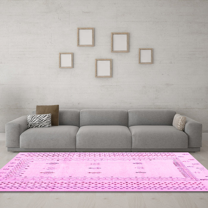 Machine Washable Solid Pink Modern Rug in a Living Room, wshcon1516pnk