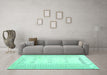Machine Washable Solid Turquoise Modern Area Rugs in a Living Room,, wshcon1516turq