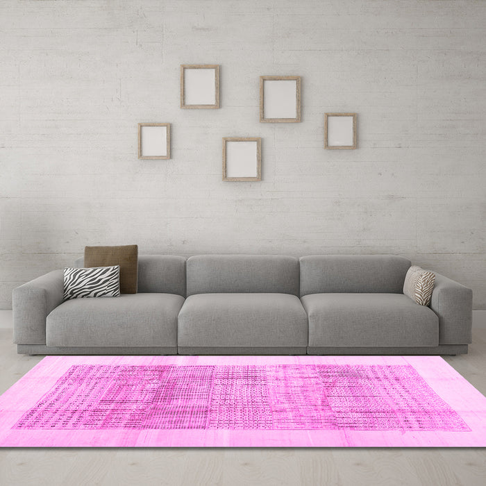 Machine Washable Solid Pink Modern Rug in a Living Room, wshcon1517pnk