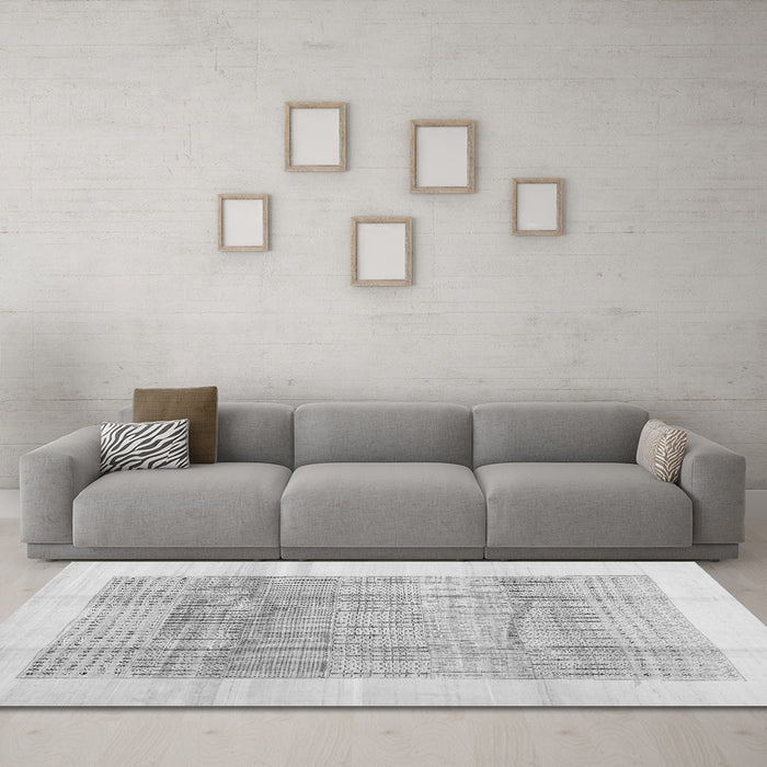 Machine Washable Solid Gray Modern Rug in a Living Room,, wshcon1517gry