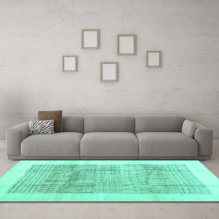 Machine Washable Solid Turquoise Modern Area Rugs in a Living Room,, wshcon1517turq