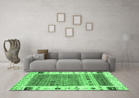 Machine Washable Abstract Emerald Green Contemporary Rug, wshcon1518emgrn