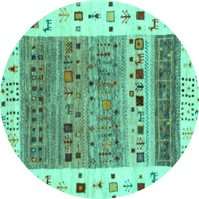 Round Machine Washable Abstract Turquoise Contemporary Area Rugs, wshcon1518turq