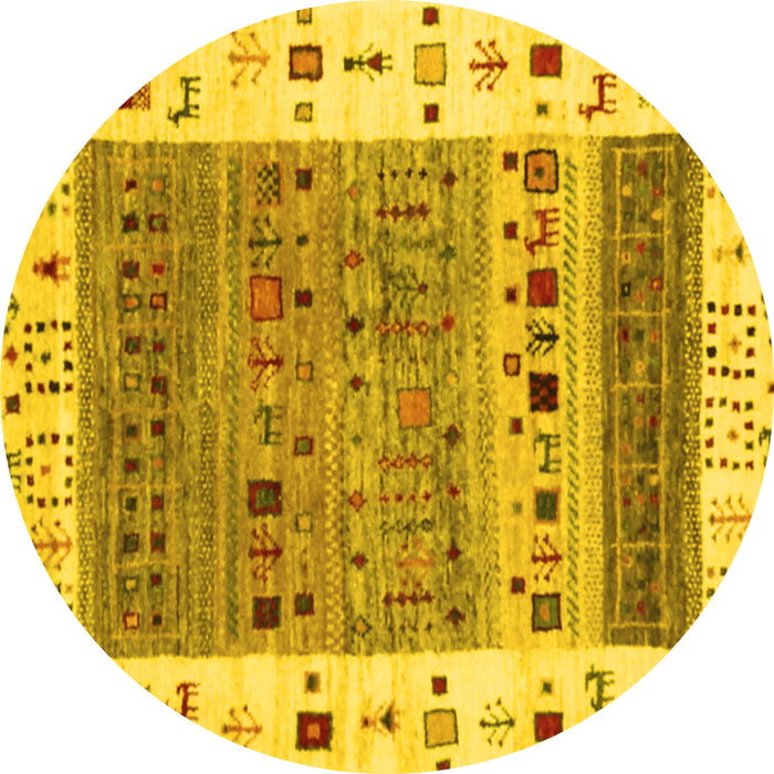 Round Machine Washable Abstract Yellow Contemporary Rug, wshcon1518yw