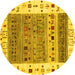 Round Machine Washable Abstract Yellow Contemporary Rug, wshcon1518yw