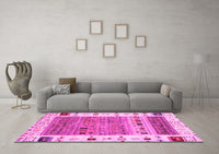 Machine Washable Abstract Pink Contemporary Rug, wshcon1518pnk