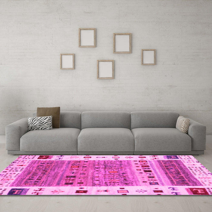 Machine Washable Abstract Pink Contemporary Rug in a Living Room, wshcon1518pnk