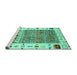 Sideview of Machine Washable Abstract Turquoise Contemporary Area Rugs, wshcon1518turq