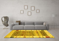 Machine Washable Abstract Yellow Contemporary Rug, wshcon1518yw