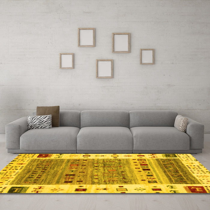 Machine Washable Abstract Yellow Contemporary Rug in a Living Room, wshcon1518yw