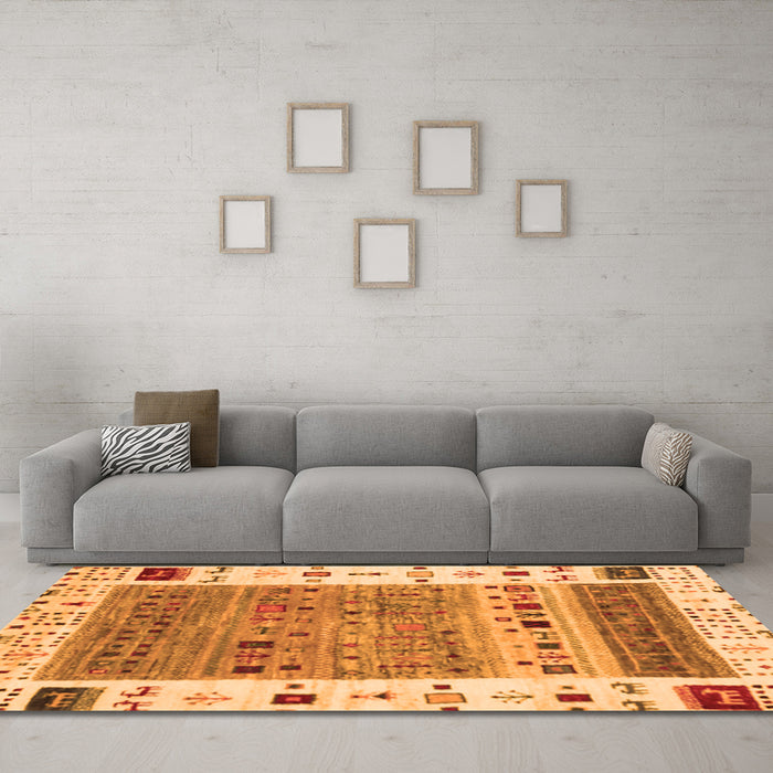 Machine Washable Abstract Orange Contemporary Area Rugs in a Living Room, wshcon1518org