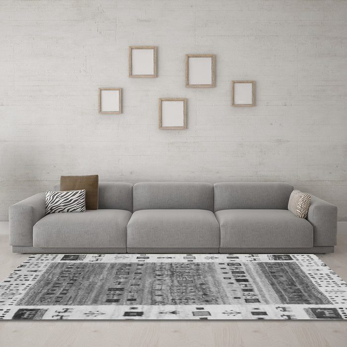 Machine Washable Abstract Gray Contemporary Rug in a Living Room,, wshcon1518gry