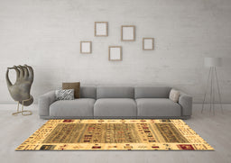 Machine Washable Abstract Brown Contemporary Rug in a Living Room,, wshcon1518brn