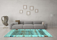 Machine Washable Abstract Light Blue Contemporary Rug, wshcon1518lblu