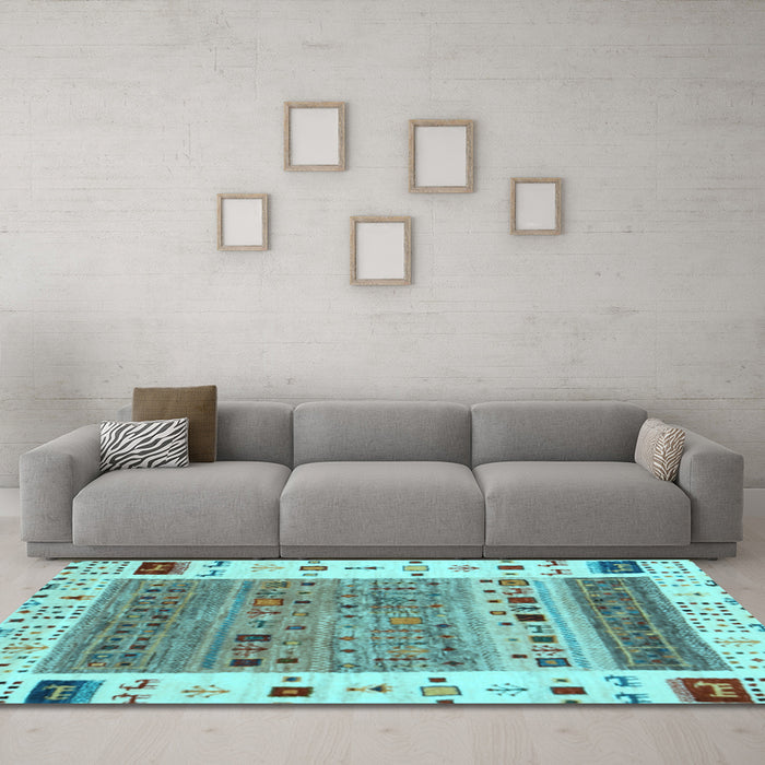 Machine Washable Abstract Light Blue Contemporary Rug in a Living Room, wshcon1518lblu