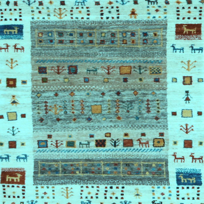 Square Abstract Light Blue Contemporary Rug, con1518lblu