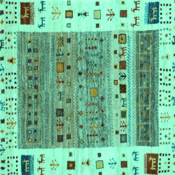 Square Machine Washable Abstract Turquoise Contemporary Area Rugs, wshcon1518turq