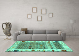 Machine Washable Abstract Turquoise Contemporary Area Rugs in a Living Room,, wshcon1518turq