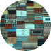 Round Machine Washable Abstract Light Blue Contemporary Rug, wshcon1519lblu