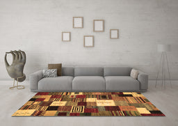 Machine Washable Abstract Brown Contemporary Rug in a Living Room,, wshcon1519brn