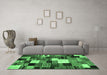 Machine Washable Abstract Emerald Green Contemporary Area Rugs in a Living Room,, wshcon1519emgrn