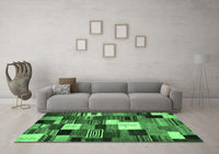 Machine Washable Abstract Emerald Green Contemporary Rug, wshcon1519emgrn