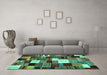 Machine Washable Abstract Turquoise Contemporary Area Rugs in a Living Room,, wshcon1519turq