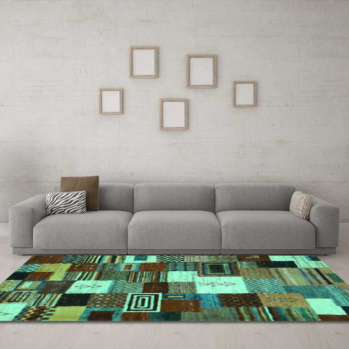 Machine Washable Abstract Turquoise Contemporary Area Rugs in a Living Room,, wshcon1519turq