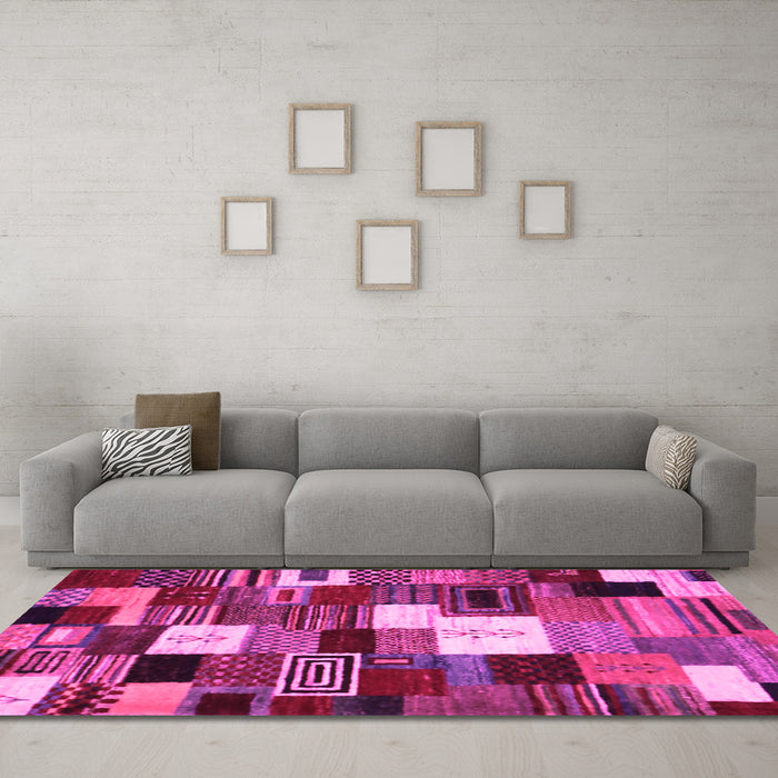 Machine Washable Abstract Pink Contemporary Rug in a Living Room, wshcon1519pnk