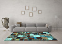 Machine Washable Abstract Light Blue Contemporary Rug, wshcon1519lblu