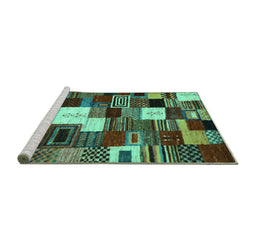 Sideview of Machine Washable Abstract Turquoise Contemporary Area Rugs, wshcon1519turq