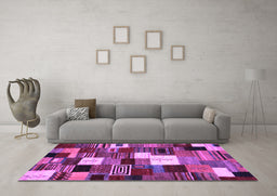 Machine Washable Abstract Purple Contemporary Area Rugs in a Living Room, wshcon1519pur