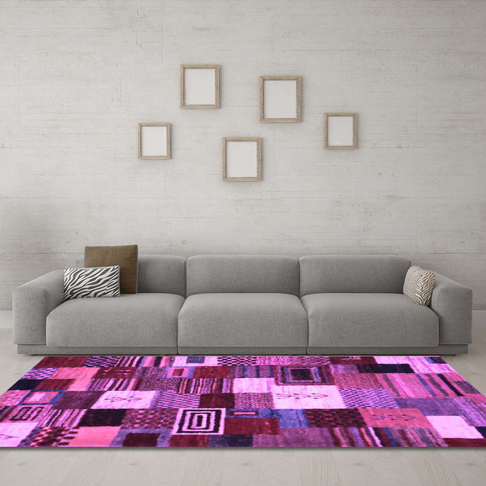 Machine Washable Abstract Purple Contemporary Area Rugs in a Living Room, wshcon1519pur