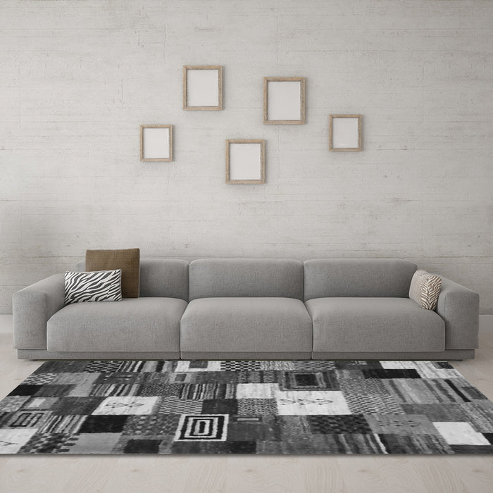 Machine Washable Abstract Gray Contemporary Rug in a Living Room,, wshcon1519gry