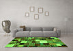 Machine Washable Abstract Green Contemporary Area Rugs in a Living Room,, wshcon1519grn