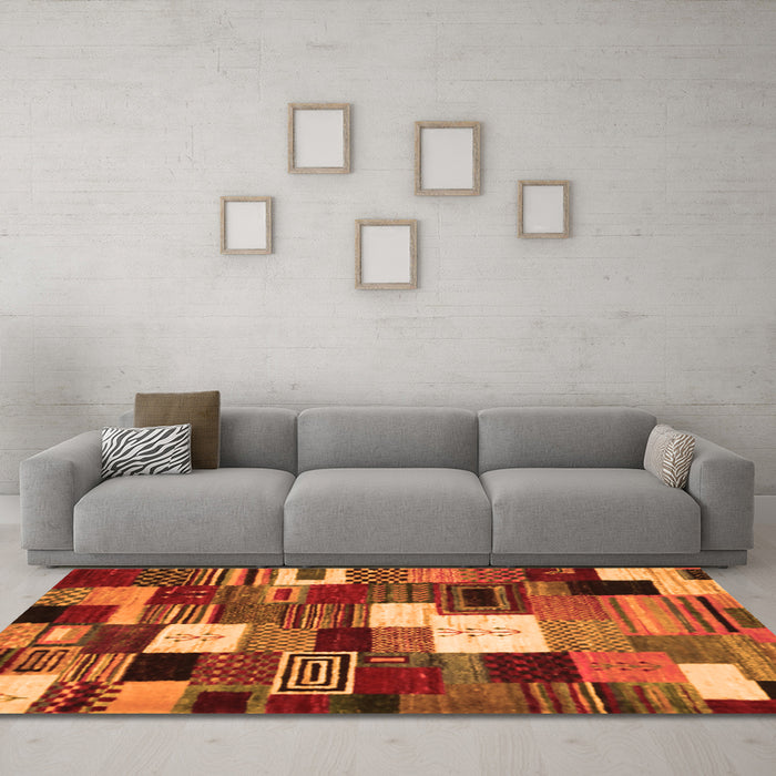 Machine Washable Abstract Orange Contemporary Area Rugs in a Living Room, wshcon1519org