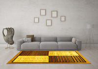 Machine Washable Abstract Yellow Contemporary Rug, wshcon1520yw