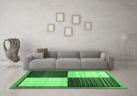 Machine Washable Abstract Emerald Green Contemporary Rug, wshcon1520emgrn