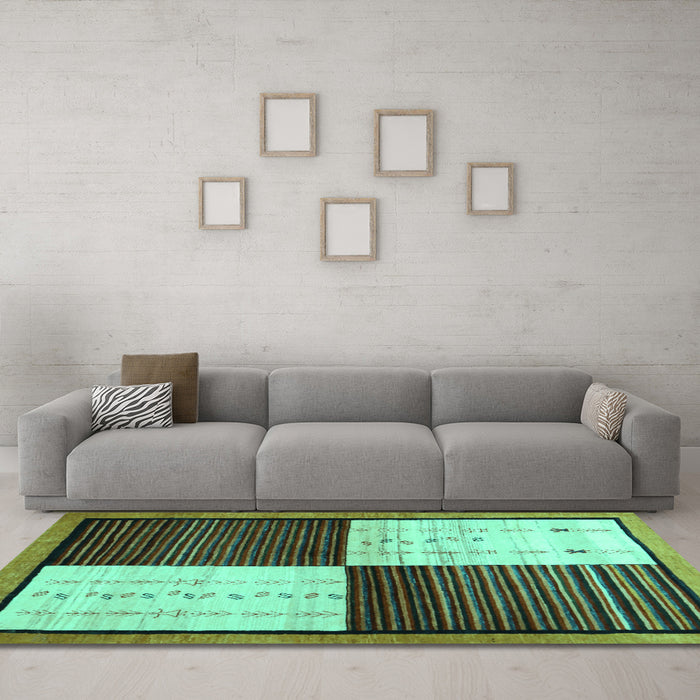 Machine Washable Abstract Turquoise Contemporary Area Rugs in a Living Room,, wshcon1520turq