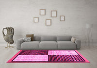 Machine Washable Abstract Pink Contemporary Rug, wshcon1520pnk